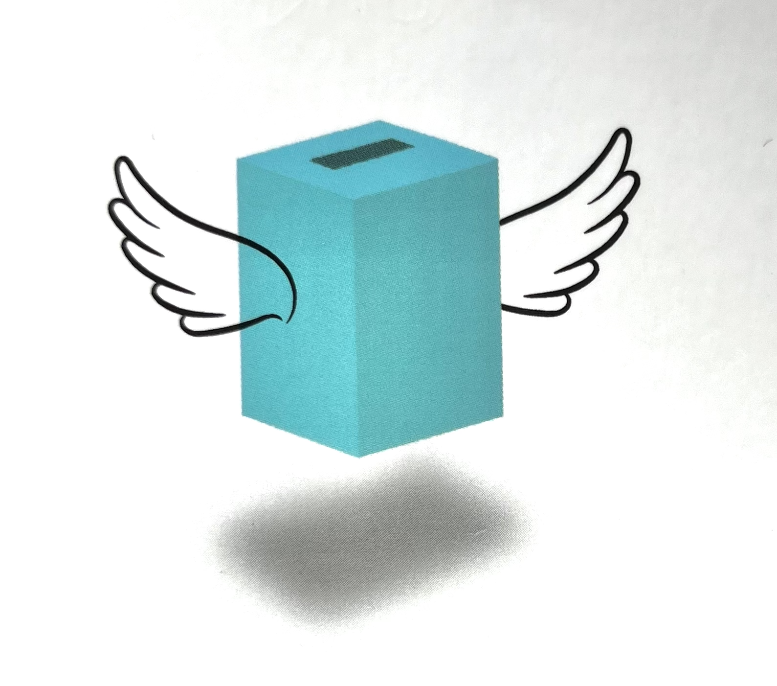 Teal coloured ballot box with wings Image credit: cover image from Voices of Us, Tim Dunlop.